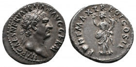 Trajan AD. 98-117. AR Denarius 3,34gr. Rome, AD 98. Av.: IMP CAES NERVA TRAIAN AVG GERM, laureate head to right Rv.: PONT MAX TR POT COS II, Pax stand...