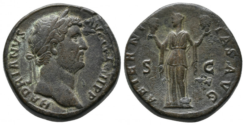 Hadrian Æ Sestertius 23,88gr. Rome, AD 134-138. HADRIANVS AVG COS III P P, laure...