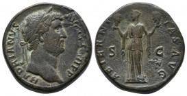 Hadrian Æ Sestertius 23,88gr. Rome, AD 134-138. HADRIANVS AVG COS III P P, laureate head right / AETERNITAS AVG, Aeternitas standing front, head left,...