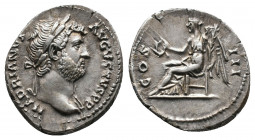 Hadrian AD 117-138. AR Denarius 3,28gr. Rome, struck circa AD 124-128. Av.: Laureate head right Rv.: Victory seated left, holding wreath and palm fron...