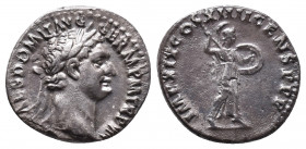 Domitian AR Denarius3,34gr. Rome, AD 88-89. IMP CAES DOMIT AVG GERM P M TR P VIII, laureate head to right / IMP XIX COS XIIII CENS P P P, Minerva stan...