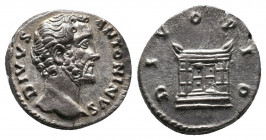 Antoninus Pius AD 138-161. AR Denarius 2,93gr. Rome. Av.: DIVVS ANTONINVS Rv.: DIVO PIO, Altar enclosure with door in front and horns on top. RIC 441;...
