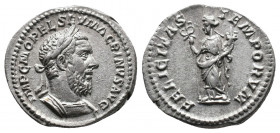 Macrinus AR Denarius 3,06gr. Rome, AD 217-218. IMP C M OPEL SEV MACRINVS AVG, laureate and draped bust right / FELICITAS TEMPORVM, Felicitas standing ...