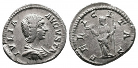 Julia Domna AD 193-211. Rome AR Denarius 3,18gr. Av.: IVLIA AVGVSTA, draped bust right Rv.: FELICITAS, Felicitas standing left, holding caduceus and s...