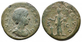 JULIA MAESA, grandmother of Elagabalus. Æ As 9,62gr. Rome. Grandmother of Elagabalus. Diademed and draped bust right / Pietas standing left, raising h...