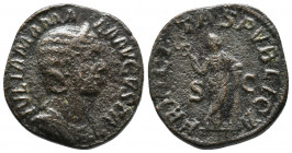 JULIA MAMAEA, mother of Alexander Severus, 222-235 AD. Æ Sestertius 16,33gr Diademed draped bust / Felicitas standing, holding caduceus, leaning on co...
