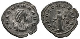 Salonina AD 257-258. Silvered Antoninianus 3,18gr. Rome, Av.: SALONINA AVG, diademed and draped bust right, on crescent Rv.:IVNO CONSERVAT / N in righ...