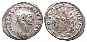 Aurelian 270-275 Silvered Antoninianus 3,71gr. Siscia, AD 274. Av.: IMP C AVRELIANVS AVG, radiate and cuirassed bust to right Rv.: CONCORDIA MILITVM, ...