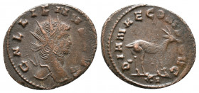 Gallienus Æ Antoninianus 3,36gr. Rome, AD 267-268. GALLIENVS AVG, radiate head right / DIANAE CONS AVG, stag walking right; XI in exergue. MIR 747b; R...