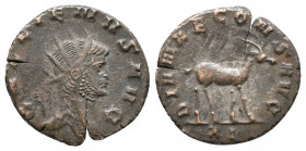 Gallienus Æ Antoninianus 3,53gr. Rome, AD 267-268. GALLIENVS AVG, radiate head right / DIANAE CONS AVG, stag walking right; XI in exergue. MIR 747b; R...