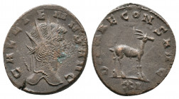 Gallienus Æ Antoninianus 3,65gr. Rome, AD 267-268. GALLIENVS AVG, radiate head right / DIANAE CONS AVG, stag walking right; XI in exergue. MIR 747b; R...