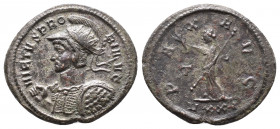 Probus, 276-282. Silvered Antoninianus 3,92gr. Ticinum, 281. VIRTVS PROBI AVG Radiate, helmeted and cuirassed bust of Probus to left, holding spear in...