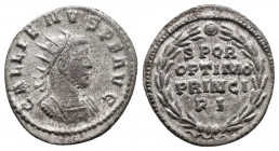 Gallienus AD 253-268. Antioch Billon Antoninianus 3,41 g GALLIENVS P F AVG, radiate and cuirassed bust right / SPQR/ OPTIMO/ PRINCI/PI in four lines w...