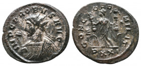 Probus AD 276-282. Rome Antoninianus Æ silvered 3,32gr. IMP PROBVS P F AVG, radiate bust left, wearing consular robes, holding eagle-tipped scepter / ...