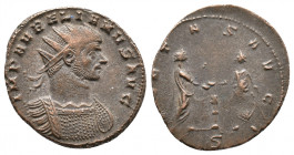 Aurelian AD 270-275. Mediolanum Antoninian AR 3,66gr. IMP AVRELIANVS AVG, radiate and cuirassed bust right / PIETAS AVG, Aurelian standing right, exte...