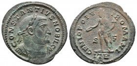 Constantius I - Genius Large Follis 7,77gr. 302-303 AD. Trier mint. Obv: CONSTANTIVS NOB C legend with laureate and cuirassed bust right. Rev: GENIO P...