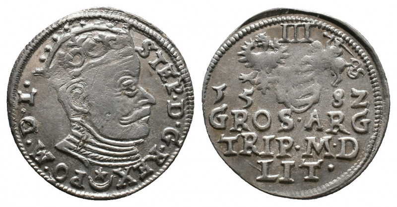 POLAND, LITHUANIA, Stephan Bathory, 1576-1586, 3 Groschen Silver 1582, Gum 708 n...