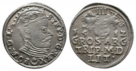 POLAND, LITHUANIA, Stephan Bathory, 1576-1586, 3 Groschen Silver 1582, Gum 708 near VF