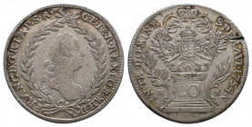 RÖMISCH DEUTSCHES REICH, Franz I Stefan, 1745-1765, 20 Kreuzer Silver 1754 Hall, Eyp.644 Her.284 near VF
