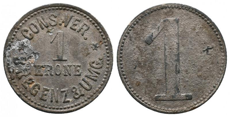 AUSTRIA, Bregenz, Consum Verein, 1 Krone Token, Zink vernickelt, 27,3 mm Ref.#76...