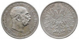 AUSTRIA, Franz Joseph I, 1848-1916, 2 Corona Silver 1912, Her.780 EF