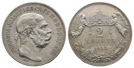 AUSTRIA, Franz Joseph I, 1848-1916, 2 Corona Silver 1912 KB, Kremnitz, Her.782, VF