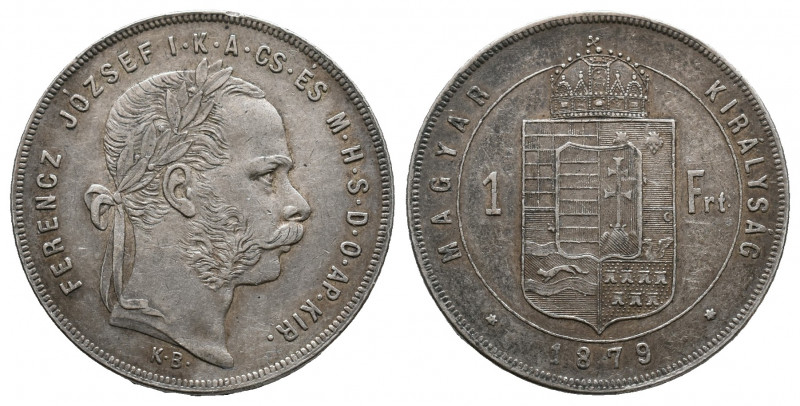 AUSTRIA, Franz Joseph I, 1848-1916, 1 Forint Silver 1879 KB, Kremnitz, Her.606, ...