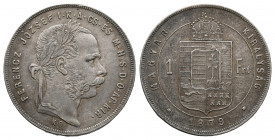 AUSTRIA, Franz Joseph I, 1848-1916, 1 Forint Silver 1879 KB, Kremnitz, Her.606, VF