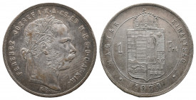 AUSTRIA, Franz Joseph I, 1848-1916, 1 Forint Silver 1879 KB, Kremnitz, Her.606, VF+