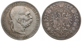 AUSTRIA, Franz Joseph I, 1848-1916, 5 Corona Silver 1900, Her.769, near VF