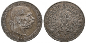 AUSTRIA, Franz Joseph I, 1848-1916, 5 Corona Silver 1907, Her.770, VF