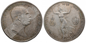 AUSTRIA, Franz Joseph I, 1848-1916, 5 Corona Silver 1908, Her.771, near VF