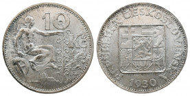 CZECHIA, Slovakia Czechoslovakia, 10 Korun 1930 Silver, KM# 15, VF+