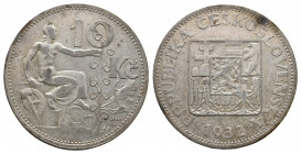 CZECHIA, Slovakia Czechoslovakia, 10 Korun 1932 Silver, KM# 15, VF
