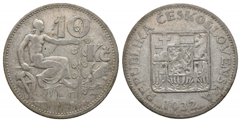 CZECHIA, Slovakia Czechoslovakia, 10 Korun 1932 Silver, KM# 15, near VF