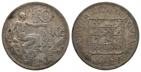 CZECHIA, Slovakia Czechoslovakia, 10 Korun 1932 Silver, KM# 15, near VF