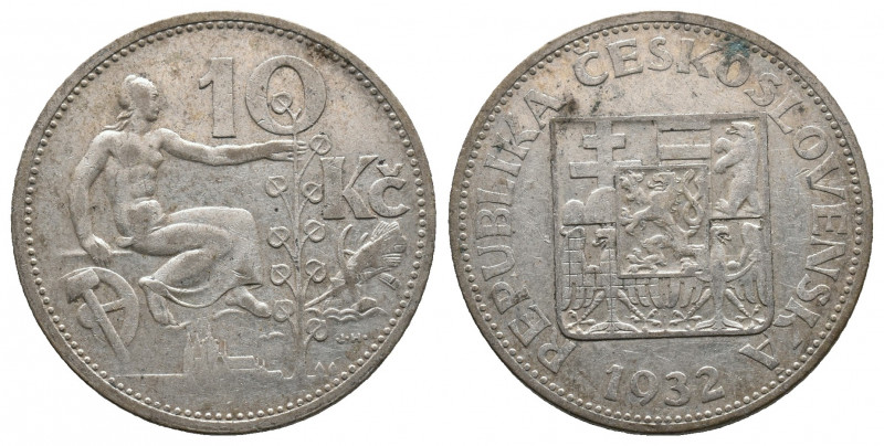 CZECHIA, Slovakia Czechoslovakia, 10 Korun 1932 Silver, KM# 15, near VF