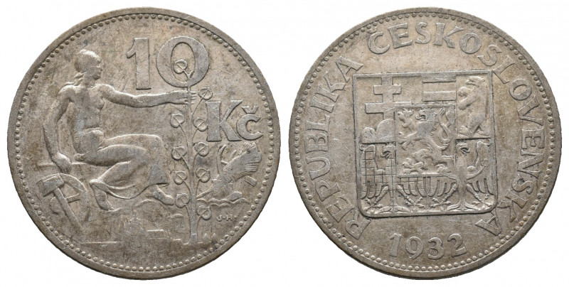 CZECHIA, Slovakia Czechoslovakia, 10 Korun 1932 Silver, KM# 15, VF