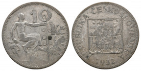 CZECHIA, Slovakia Czechoslovakia, 10 Korun 1932 Silver, KM# 15, near VF