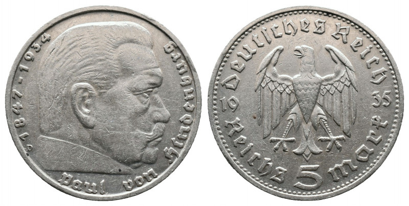 DEUTSCHE REICHSMÜNZEN, Third Reich, 5 Marks 1935 D Silver, KM#86 VF