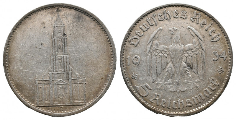 DEUTSCHE REICHSMÜNZEN, Third Reich, 5 Marks 1934 J Silver, KM#83 VF