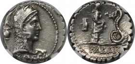 Römische Münzen, MÜNZEN DER RÖMISCHEN REPUBLIK. L. Roscius Fabatus. AR Denarius Serratus ca. 59 B.C. Rom, Kopf von Juno Sospita nach rechts mit Ziegen...