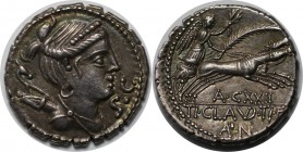 Römische Münzen, MÜNZEN DER RÖMISCHEN REPUBLIK. Tiberius Claudius Nero Serratus Denarius 79 v. Chr, Rom. Silber. Vorzüglich