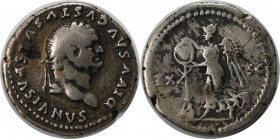 Römische Münzen, MÜNZEN DER RÖMISCHEN KAISERZEIT. Divus Vespasianus, ab 79 n. Chr., AR-Denar 80 - 81 n. Chr, Kopf mit Lorbeerkranz n. r. / Viktoria n....