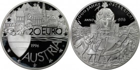 RDR – Habsburg – Österreich, REPUBLIK ÖSTERREICH. 1000 Jahre Österreich. Medaille "20 Euro" 1996, Silber. Polierte Platte
