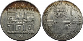 RDR – Habsburg – Österreich, REPUBLIK ÖSTERREICH. Österreich / Austria. XII. Olympische Winterspiele in Innsbruck. 100 Schilling 1976, Silber. 0.5 OZ....