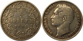 Altdeutsche Münzen und Medaillen, WÜRTTEMBERG. Wilhelm I. (1816-1864). 1/2 Gulden 1841, Silber. AKS 86. Sehr Schön