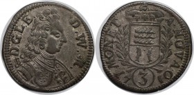 Altdeutsche Münzen und Medaillen, WÜRTTEMBERG - MÖMPELGARD. Leopold Eberhard (1699 - 1723). 3 Kreuzer 1710, Silber. 1.38g. KM 29. Vorzüglich