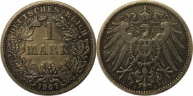 Deutsche Münzen und Medaillen ab 1871, REICHSKLEINMÜNZEN. 1 Reichsmark 1907 F, Silber. Jaeger 17. Vorzüglich