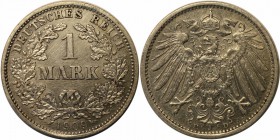 Deutsche Münzen und Medaillen ab 1871, REICHSKLEINMÜNZEN. 1 Reichsmark 1909 D, Silber. Jaeger 17. Vorzüglich-stempelglanz.Berieben.